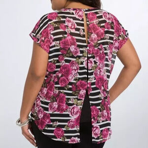 Torrid Womens Rose Button Back Top Size 2X Striped Feminine Grunge Whimsigoth